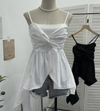 Real Shooting Irregular Kinky Skirt Shaved Belly Thin Sling Vest Design Slim Slime Sleeveless Top 9150
