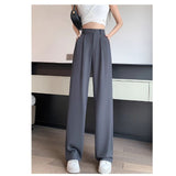 Ice Silk Broad Leg Pants Women Summer Thin High Waist Hanging Straight Small Small Print Drag Floor Suit Pants