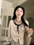 Korean Collider Small Knitted Fashion Set Women's Autumn 2025 New Small Suspension Long Sleeves Ribbon Two-Sleeves