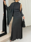 Women's Three-Piece Hepburn Style Tuxedo Knitted Shawl Half-Dress Early Autumn Knitting Set