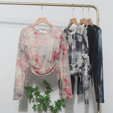 Design With A Thin-Dyed Sexy Mesh Long-Sleeved Sunscreen T-Shirt With A Short Top 8928