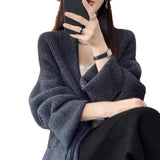 Autumn And Winter New French Collar Long Loose Cardigan Female Solid Color Gentle Lazy Knit Sweater Jacket