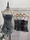 Real Shot Adjustable Shoulder Strap Hanging Neck Leopard Print Mesh Sling Sling With Chest Cushions Bare Back Hottie Top 8192