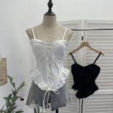 Real-Hand Shot Thai With Chest Pad Strap Lace Splicing Irregular Sling Vest Short Sleeveless Top 2860