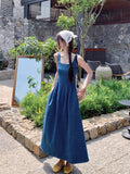 Vintage Blue Cowboy Sling Vest Dress Women's Summer French Temperament To Show Thin A-Dress Dress