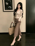 Temperament Set Of Ootd Wearing Korean Casual Style Retro Cardigan Sling Half Dress Three-Piece Set 26 Summer