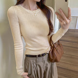 Thin Slim Jacket Head Solid Color Knitted Shirt Women Spring 2025 New Thin Shoulder Long Sleeve Bottom Top