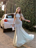 French Green Open-Shouldered Net Yarn Dress Women's Summer 2026 New Temperament Is Beautiful Pocketed And Hip Dress