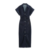 Spring New Denim Folding Short-Sleeved Dress 2284576
