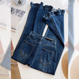 Vintage Lace Trousers Feet High Waist Straight Loose Loose Thin Legs 2025 Spring And Autumn Bred Cowboy Long Pants Woman