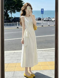 Korean Gentle Wind White Sleeveless Dress Women's Summer 2026 New Waist Display Thin Tie Vest Long Skirt