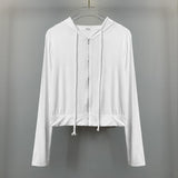 Two Sets Of Hooded Zippered Sweating Long Sleeves Short Top + Bra Vest South Korea Tight Thin New Autumn