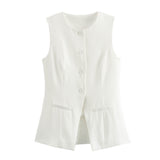 BSK&TRAF Women's Clothing 2025 Summer New Fashion Single Buckle Vest + Casual Short Set