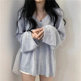 V-Neck Knitted Shirt Women's Clothing Design Sense Of Niche 2026 Spring And Autumn New Loose Lazy Style Long-Sleeved Sweater