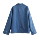 Spring 2025 New Women's Fashion Wash Blue Denim Blouse Straight Trousers Set