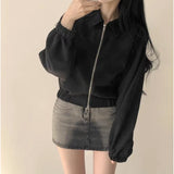 Korean Chic Autumn French Retro Collar Zipper Style Loose Long-Sleeved Short Jacket Jacket