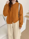 Autumn And Winter New Small Fragrant Wind Collar Showing Thin Soft Long Sleeve Top Casual Set Loose Multi-Buckle Knitting Top Tide