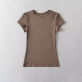 Spice Girls Base Shoulder Short-Sleeved T-Shirts Summer New Elastic Slimming Bottom Short-Sleeved Top