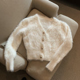Spring And Autumn 2025 New Sweater Slim Slim Silky Knitted Cardigan Velvet Hairy Short Coat Top