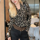 Oceanic Sexy Leopard Hanging Neck Long-Sleeved T-Shirt Women's Autumn Temperament T-Shirt T-Shirt Niche