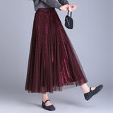 Wave Point Two Sides Wearing Mesh Dress 2025 Autumn Loose Waist Hanging Skirt Casual Skirt Casual Skirt