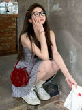 French Retro Gray Floral Vest Dress Women's Summer New Korean Niche Design Waist Thin Skirt