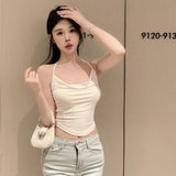 Sweet Hottie Sexy Folding Tie Sling Sling Vest Women's Summer Short Wear Design Sense Of Small Pure Desire Sleeveless Hanging Neck