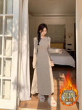 Lazy High-End Temperament Long Dress Body Bottom Plus Thick Korean Atmosphere Knit Sweater Dress Women Autumn And Winter