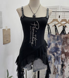 Real Shooting Street Hottie Letter Nail Bead Print Sling Sling Vest Leather Strap Strap Lotus Side Ribbon Ribbon 1300