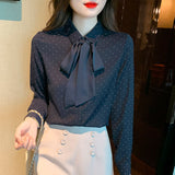 Spring And Summer Bow Shirt Women's Autumn Dress 2025 New Casual T-Shirt Long-Sleeved Top