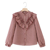 Spring New Cotton Long Sleeve Small Plaid Cascade Decoration Shirt 3666053