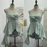 Real Shooting Irregular Kinky Skirt Shaved Belly Thin Sling Vest Design Slim Slime Sleeveless Top 9150
