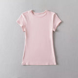 Spice Girls Base Shoulder Short-Sleeved T-Shirts Summer New Elastic Slimming Bottom Short-Sleeved Top
