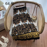 2025 New High-Rise Half-Dress Woman Tight Waist Ink Print Design Sense A-Character Skirt In The Long Folded Skirt