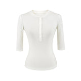 Basic Henry Single Buckle T-Shirt Girl In Early Autumn Casual Skinny Hottie Bottom Top