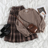 Sweater Skirt Two Sets Of Women Loose Knit Autumn And Winter New High-Waisted Lattice Skirt Gentle Korean Suit Tide