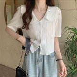 Spring And Summer 2025 New Design Small Doll Collar Short-Sleeved Shirt Women's Short-Sleeved French Chic Top