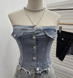 Vintage Babes Cowboy Sling Vest Wearing Single-Breasted Short Sleeveless Top 2728