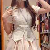 Summer New Retro College Style Slim Thin Short Sleeves Collar White Shirt Shirt Shirt Top