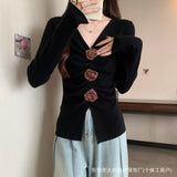 Three-Dimensional Rose Knit Shirt Women's Early Autumn New Top High-End Feel Jacket Design Small Sweater Long Sleeve