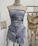 Tie Dyed Lotus Leaf Edge Mesh Shaft Irregular Ribbon Thin Belt Wrapped Bra Vest Top 9956