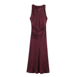 BSK&TRAF Women's Clothing 2026 Summer New Fashion Silk Hyssin Texture To The Waist Of The Fan Flute Dress 8372090