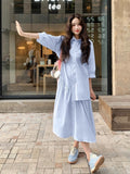 Design-Sensitive Shirt Blue Dress Women Irregular Korean Version Of The French Style Casual Loose Fashion Dress