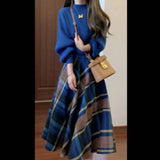Hepburn Retro Suit Female Autumn And Winter Temperament Small Fragrant Goddess Fan Senior Sweater Half-Body Skirt Two Sets