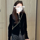Fashion Double Zipper Long-Sleeved Velvet Coat Women's Autumn Thin Ocean Gas Thin Casual Top 2026 New