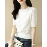Short-Sleeved Knitted T-Shirt Women 2026 Summer New Solid Half-High Collar Chic High-Grade Ice Silk Black Top Thin