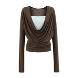 Pure Lustful Wind Collar T-Shirt Two Long-Sleeved T-Shirts In Autumn New Temperament Slimming Bottom Shirt Top