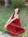 Dopamine French Red Broken Flower Sling Dress Femininity Tea Break First Love Dress Seaside Holiday Dress
