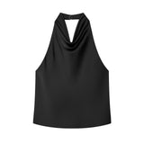 Spring New Sleeveless Silk Stise-Sensitive Hanging Neck Collar Top 2231399