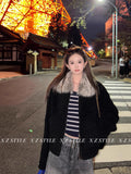 500G Thicker] Hair Collar Small Granular Lamb Wool Coat Women Autumn And Winter New Fur Integrated Black Fur